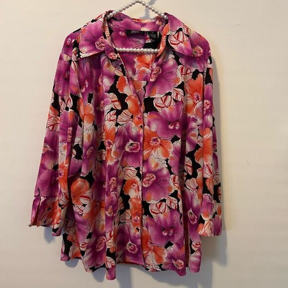 Allison Morgan woman 3X Button Up Top Floral Beach Summer Flowy Loose fairy plus - Picture 3 of 11